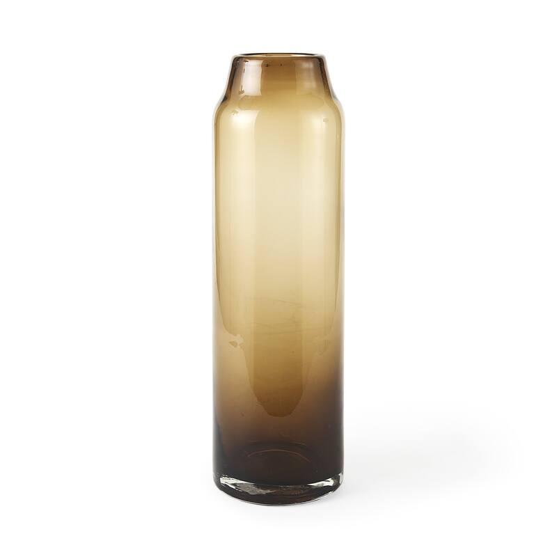 16-Inch Golden Brown Crystal Glass Cylinder Vase for Living Room Decor