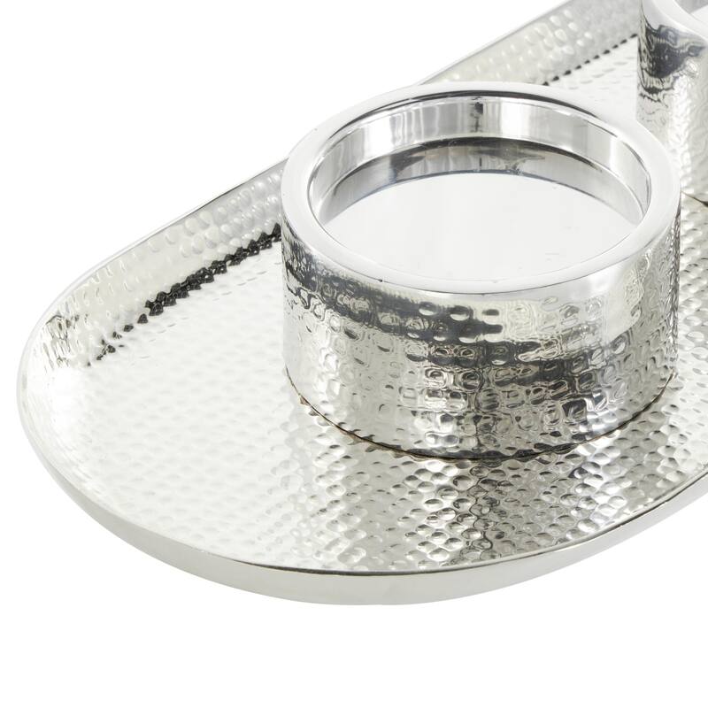 Stainless Steel Metal Hammered Decorative Candle Holder with Oval Tray Plate - Silver or Gold - Roche River Decor