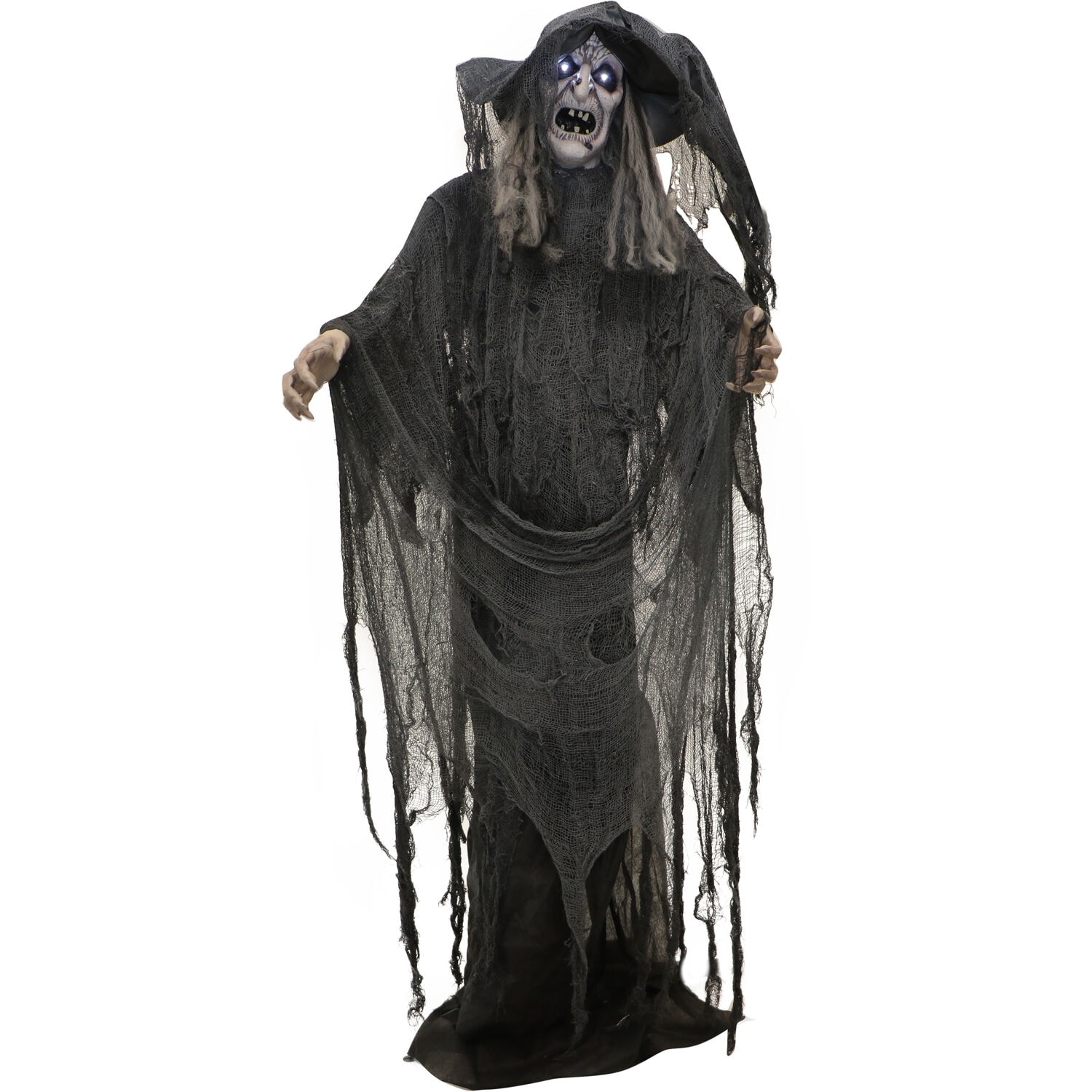 69-In. Standing Witch, Indoor/Covered Outdoor Halloween Decoration, LED White Eyes, Poseable, , Phoenix
