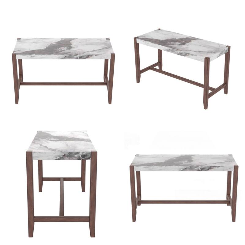 5 Piece Faux Marble Dining Table Set with 4 Upholstered Chairs