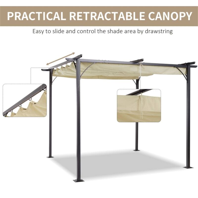 9.8x9.8 ft Patio Gazebo Pergola with Adjustable PU Canopy and Powder-Coated Steel Frame for Outdoor - 9.8' L x 9.8' W x 7.5' H