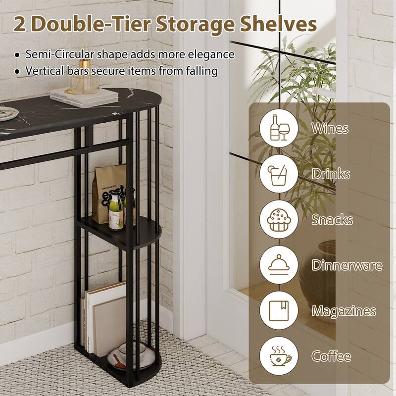 Gymax 60'' Long Bar Table Narrow Pub Table w/Faux Marble Tabletop &