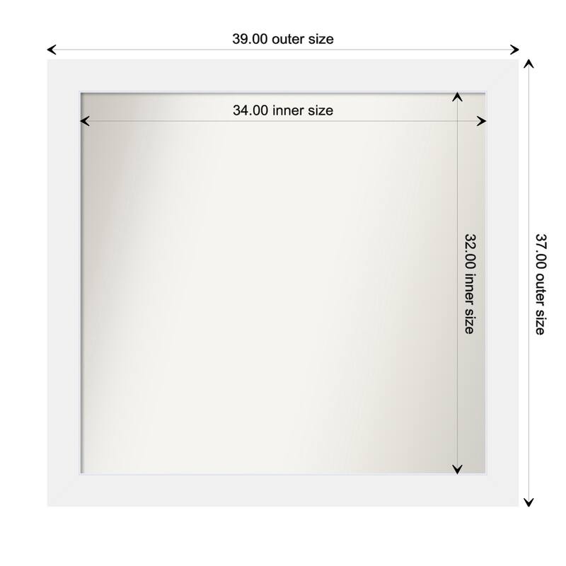 Corvino White Framed Non-Beveled Custom Wall Mirror, Bathroom Vanity Mirror - Outer Size: 39 x 37