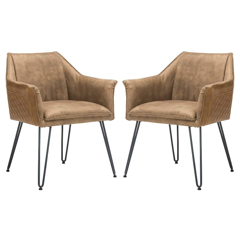 SAFAVIEH Beverley 19"H Brown Leather Dining Chair (Set of 2) - 26.8" x 24" x 31.3" - 27Wx24Dx31H