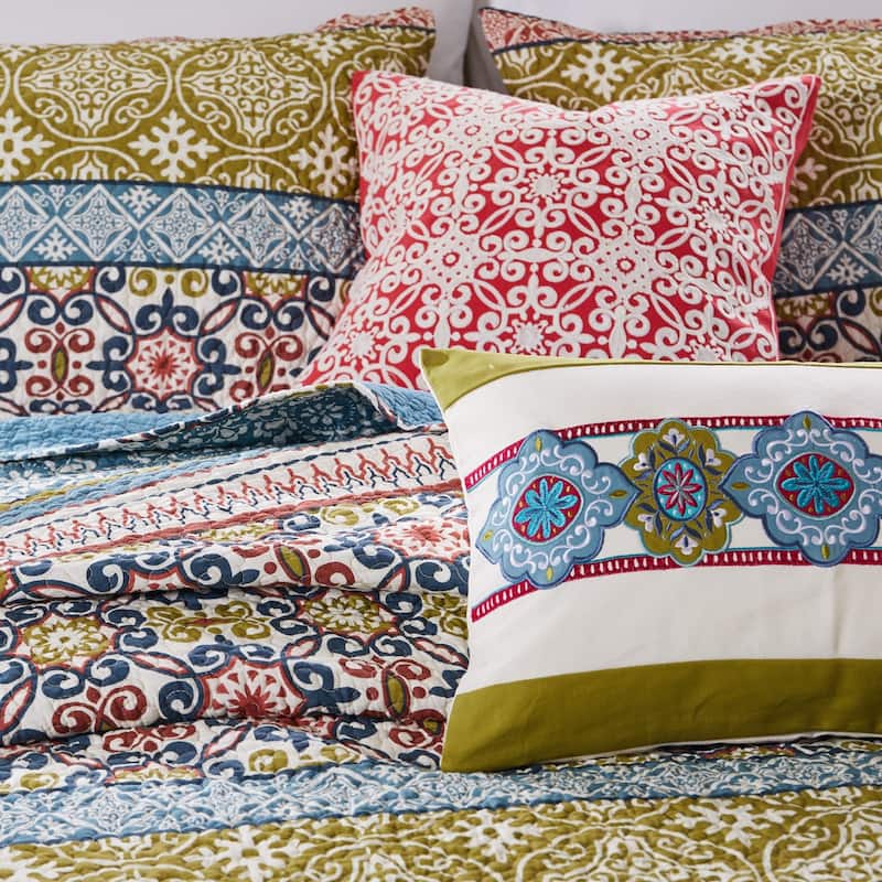 Greenland Home Fashions Shangri-La 100% Cotton Geometric Art Quilt Set