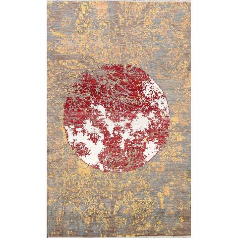 Wool/ Silk Artistic Modern Abstract Area Rug Handmade Oriental Carpet - 4'1" x 6'5"