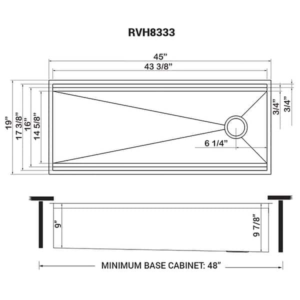 dimension image slide 2 of 2, Ruvati 45? Workstation Ledge Kitchen Sink Undermount Single Bowl 16 Gauge Stainless Steel - 45" x 19"