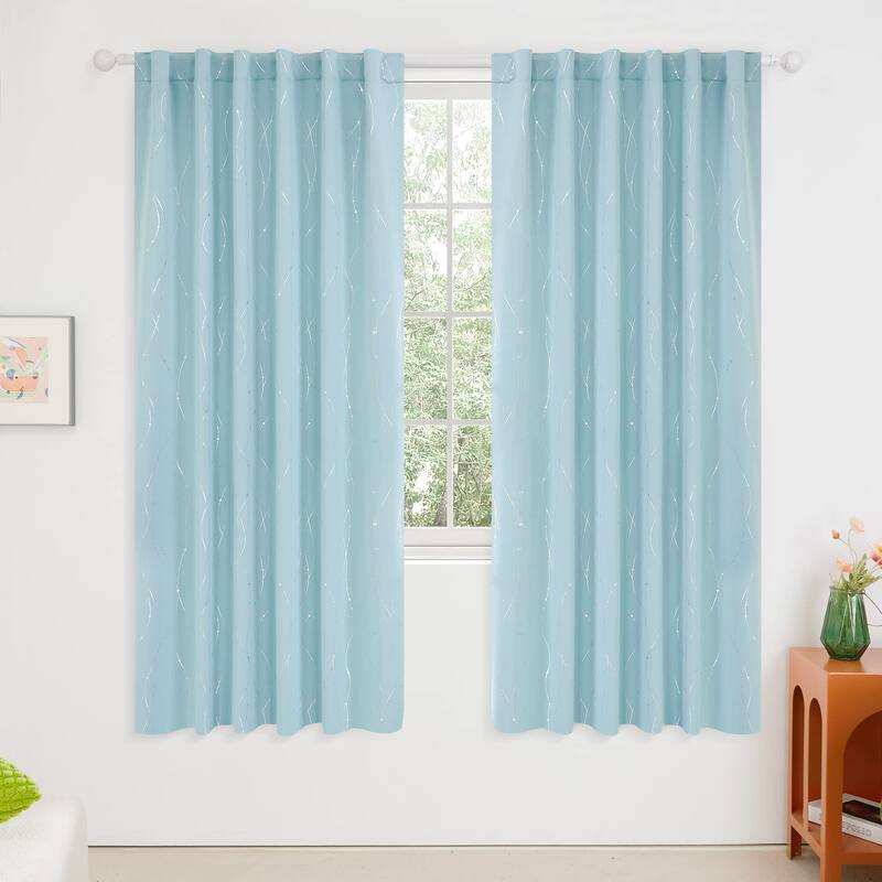 Deconovo Back Tab Silver Lines with Dots Curtain Panel Pairs(2 Panel)