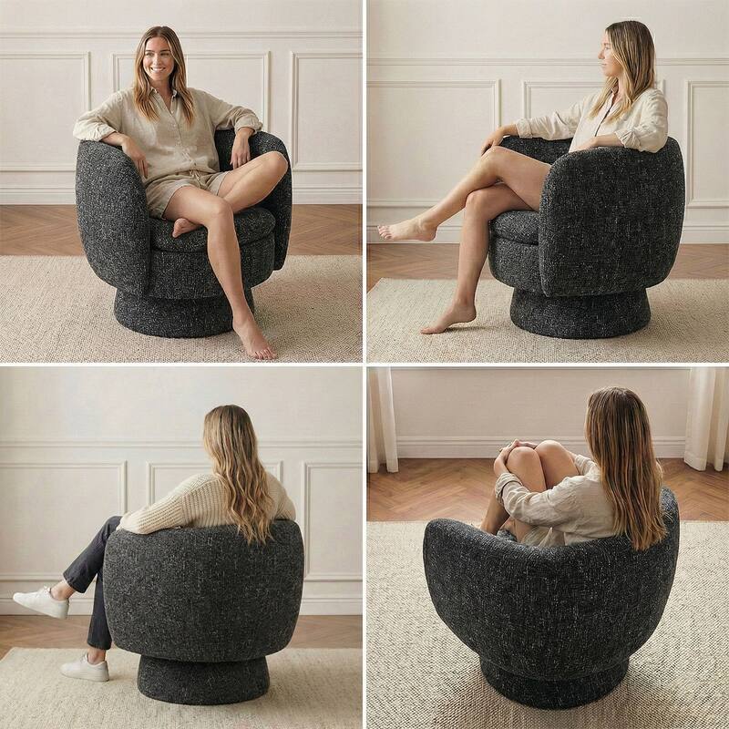 Upholstered 360 Swivel Barrel Accent Armchair