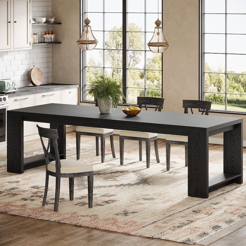 86.6 Inch Farmhouse Dining Table, Large Rectangular Kitchen Table for 6