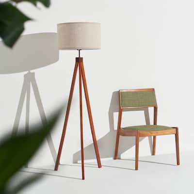 Brightech Eden 58 in. Traditional 3-Way Dimming LED Tripod Floor Lamp with Beige Fabric Drum Shade