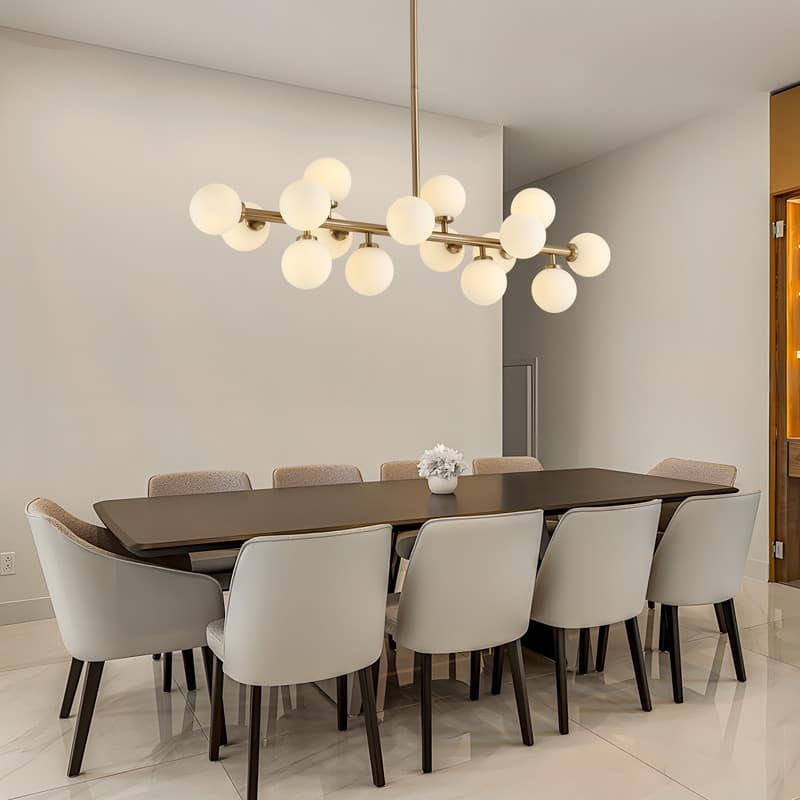 40 in. Linear Mid Century Modern Chandelier 16-Light Gold Brass Sputnik Pendant Light with Frosted Glass Globe for Dining Room