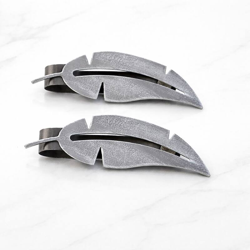 Set of 2 Metal Feather Tieback With Magnet Plume Shiny - 6.8"L x 2"W x 1"D - Gray