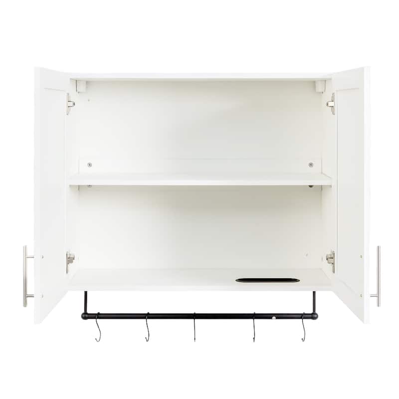 Bathroom Wall Cabinet with Adjustable Shelf, Towel Bar, 5 Hooks, Over The Toilet Storage Cabinet for Bathroom, Kitchen, White