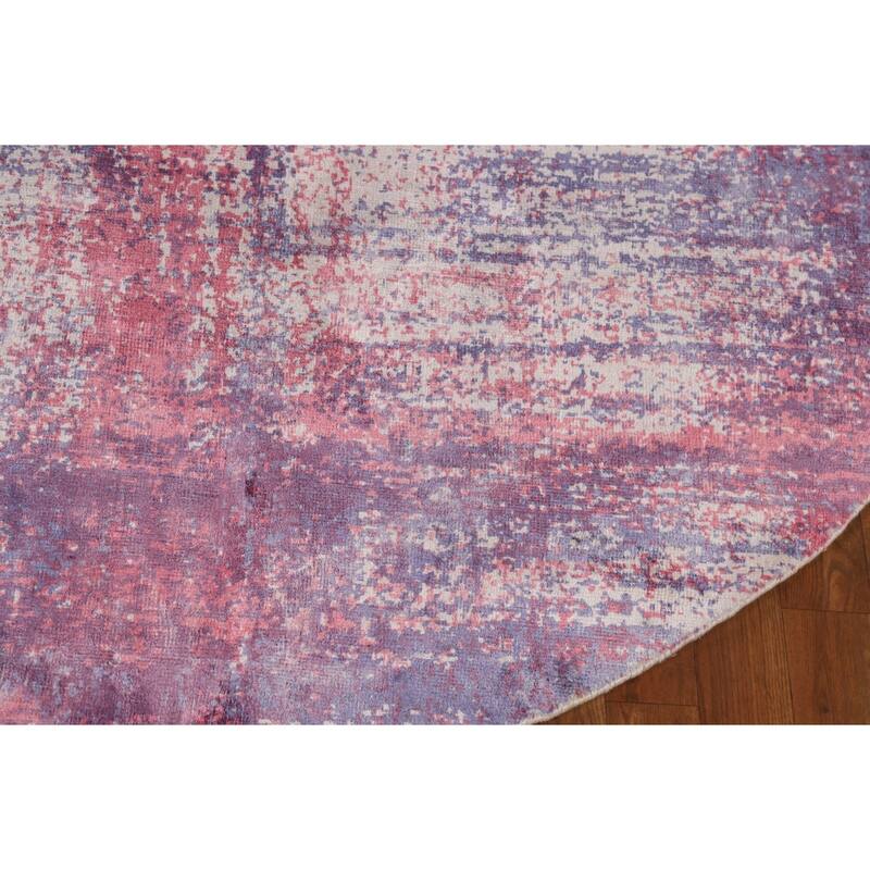 Contemporary Abstract Round Area Rug Handmade Wool Carpet - 6'6" x 6'6"