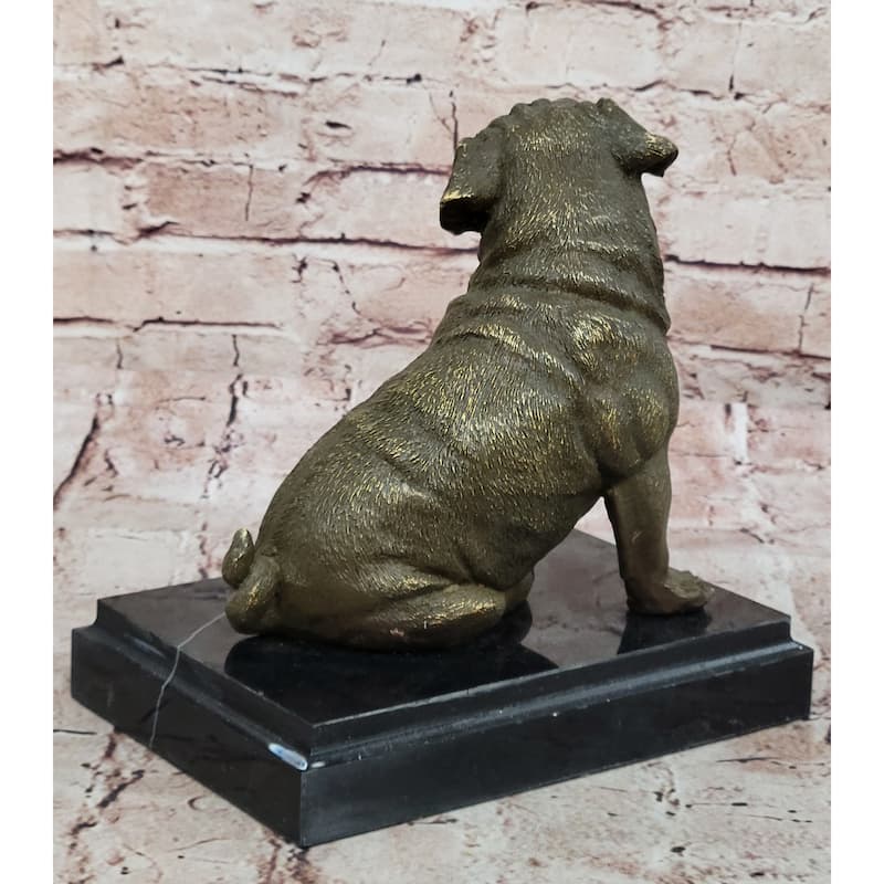 Sitting Pug Bronze Sculpture - Realistic Imitative Dog Breed Animal Art