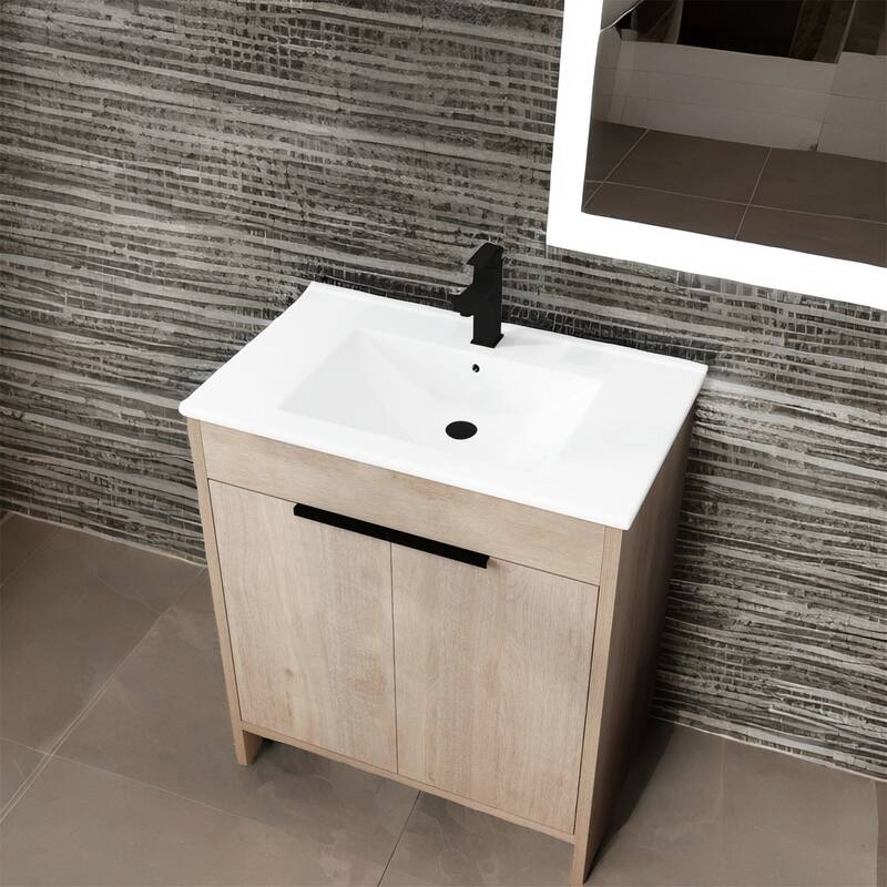 Plain Light Oak 30 Inch Freestanding Bathroom Vanity with Sink