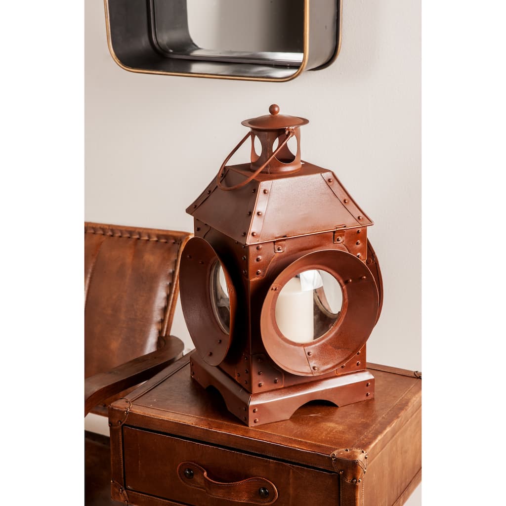 Industrial Brown Metal Lantern 10 x 18 - 10 x 10 x 18