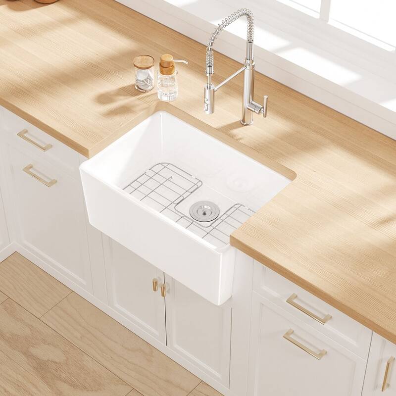 Eridanus Denbigh Farmhouse Apron 24" x 16" Crisp White Kitchen Sink
