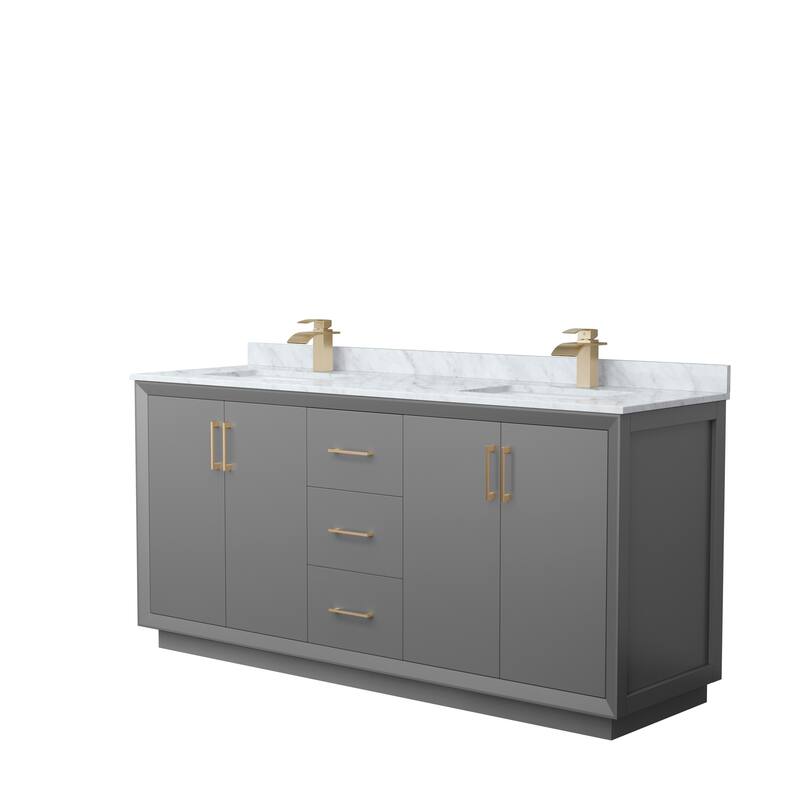 Strada 72-Inch Double Vanity Set, Carrara Marble Top - Dark Gray, Bronze Trim, Carrara Marble Top