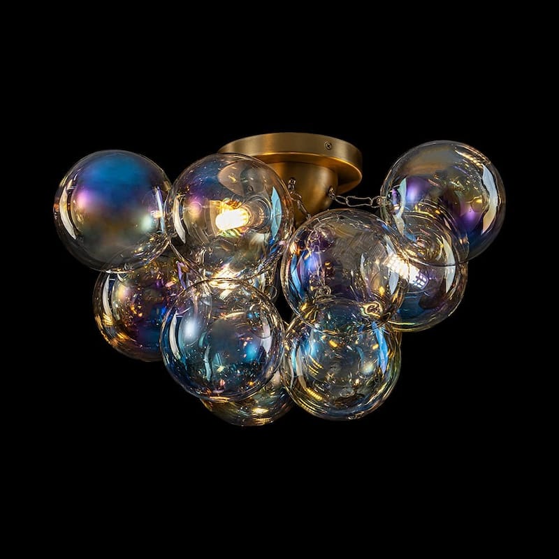 3-Light Iridescent Glass Globe Bubble Semi Flush Mount - N/A