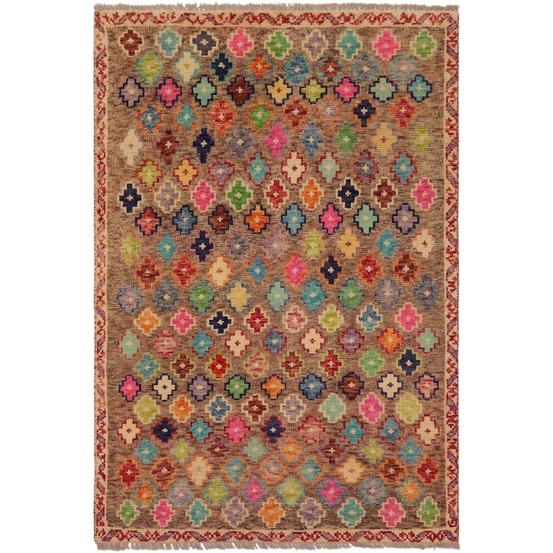Modern Balochi Horne Brown/Beige Hand Knotted Wool Rug - 3'3'' x 5'1''