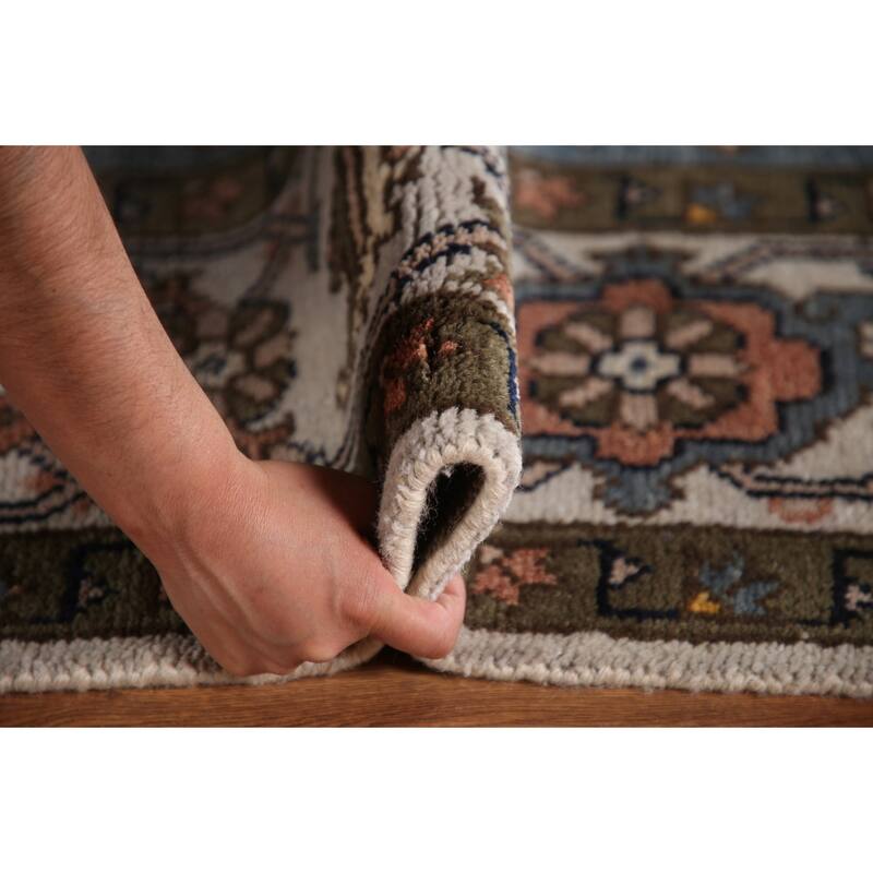 Animal Pictorial Heriz Serapi Indian Area Rug Handmade Wool Carpet - 7'10"x 9'7"