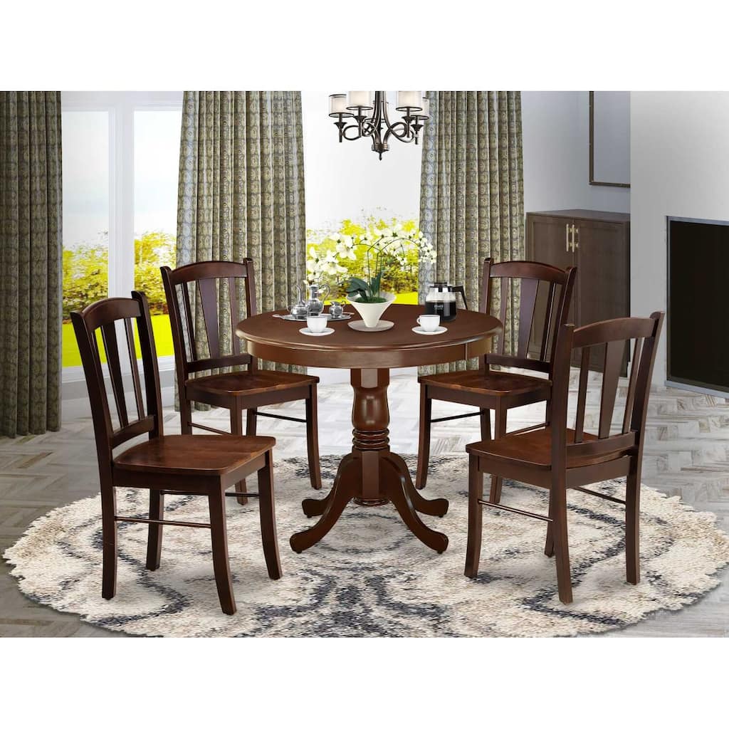 HomeStock 5-Piece Mahogany Finish Solid Wood Top Dining table with 4 Chairs with Slat Back