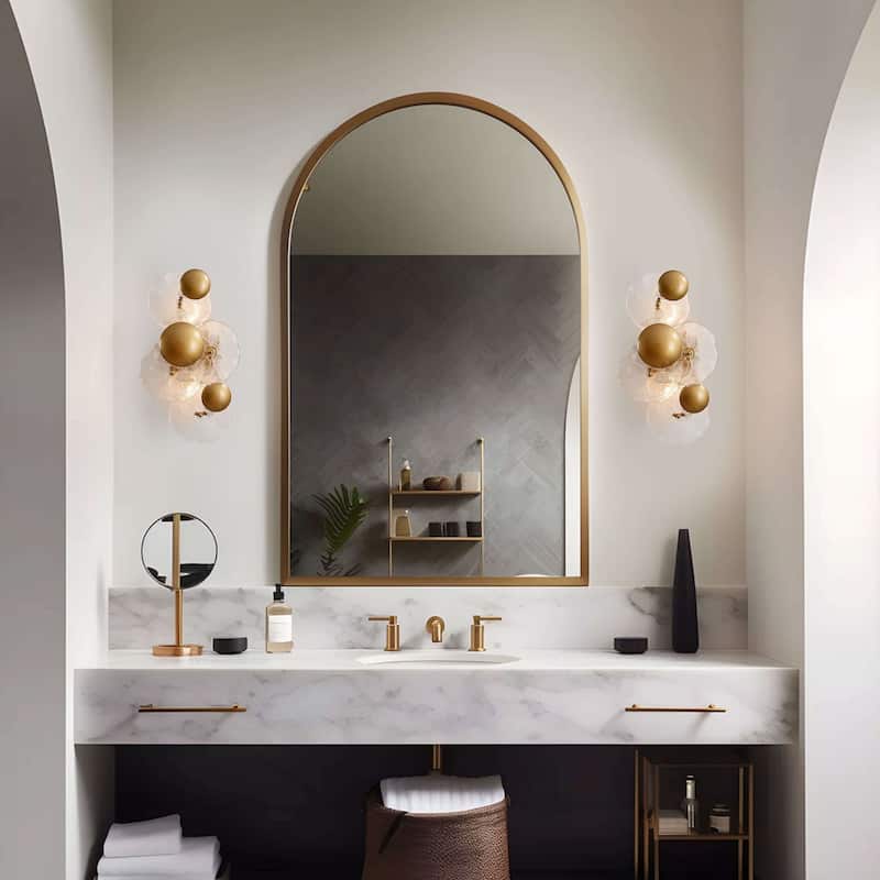 Frieda 2-Light Brushed Brass Glass Flower Wall Sconce - 9" W x 16" H x 5.5" D