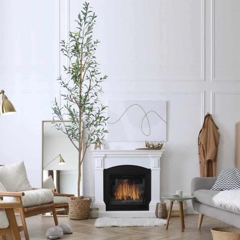 7.6FT (92'') Olive Tree Tall Skinny Artificial Plants for Home, Fake