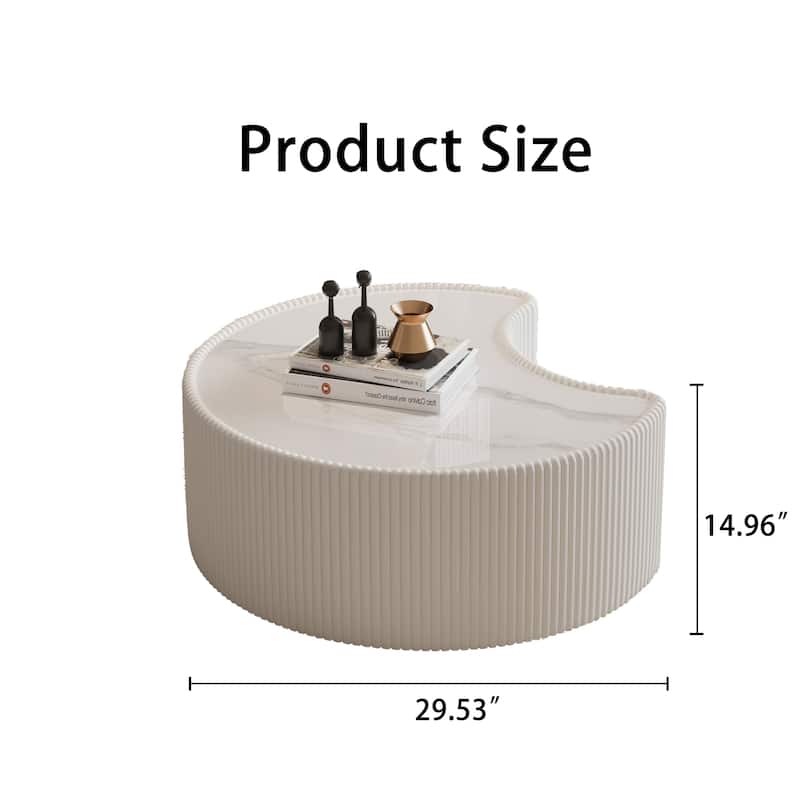 GDFStudio - Modern Sintered Stone Top Upholstered Irregular Shape Coffee Table with Grey Pattern Curved Design