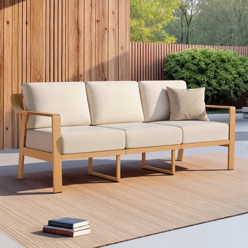 Spruce & Spring Outdoor Patio Furniture Set Aluminum Sofa Accent Chair - 3 Seat Sofa - Beige