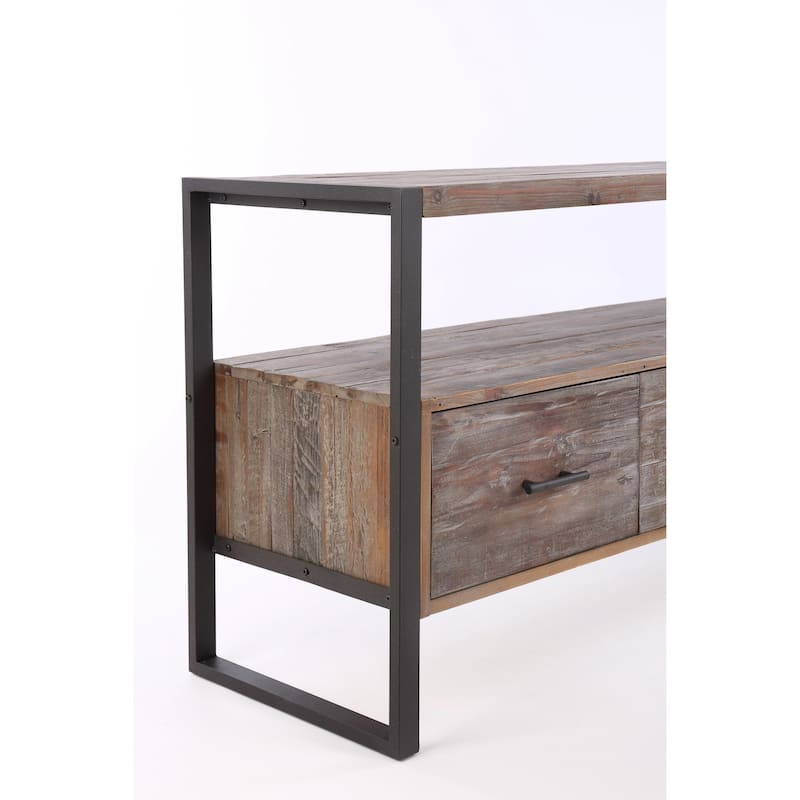 60 inch Reclaimed wood Media TV Console table with 3 Drarwer, Open Shelf