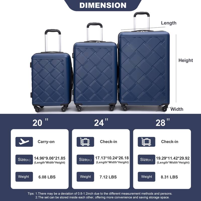 3PCS Expandable Hardshell Luggage Sets with 4PCS Storage Bag Set and Waterproof Portable Bag