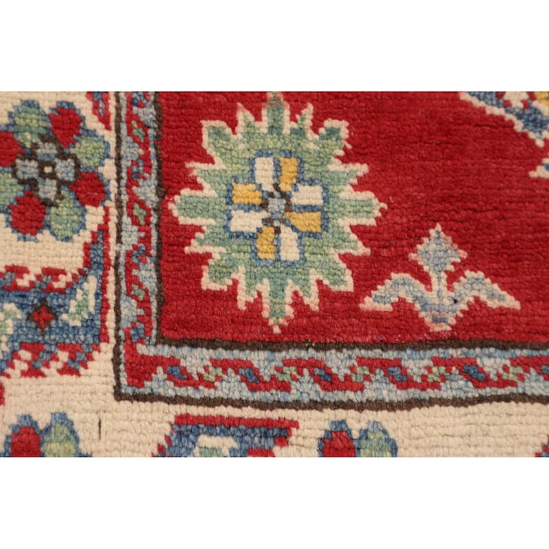 Geometric Kazak Foyer Rug Hand-Knotted Traditional Wool Carpet - 2'8" x 3'11"