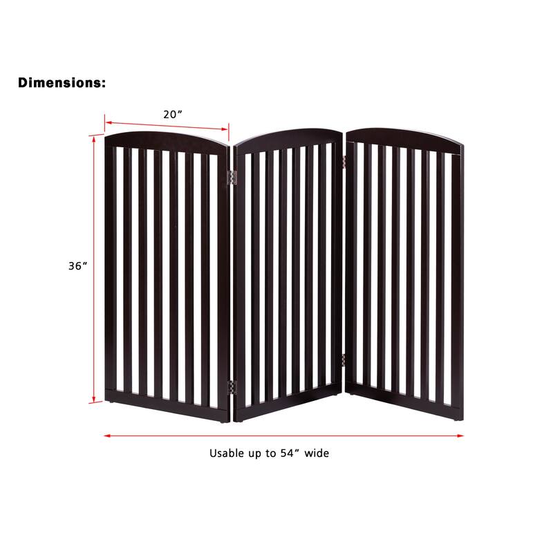 PAWLAND 3 Panels,36 Inch,Dog Gate, Freestanding Foldable Wooden Pet Gate, Safety Gate Fence