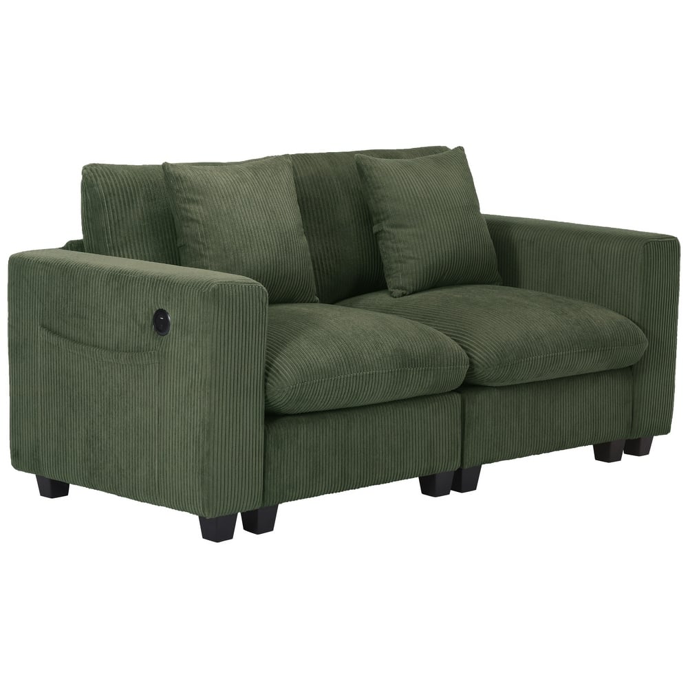 Hamilton Corduroy Upholstered Modular Loveseat with USB Port