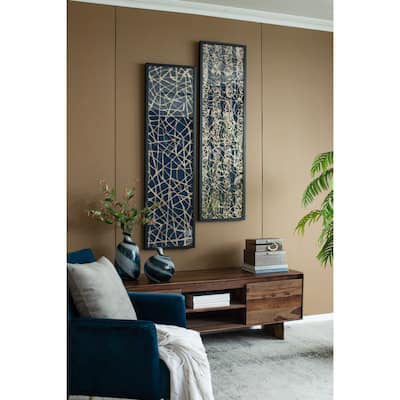 Modern 2 Piece Rectangular Shaped Rice Paper Shadow Box Wall Decor with Black Frame, for Console Table and Office
