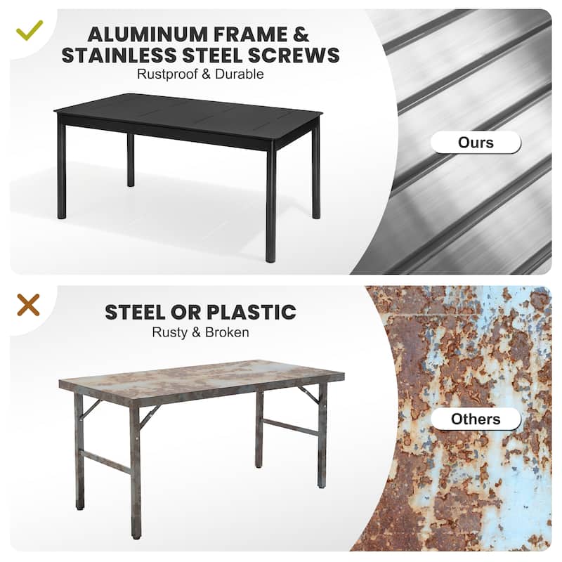 All-aluminum Outdoor Dining Table Extension for 6 or 8 Seats - 63"/94.5" L x 35.43" W x 29.76" H