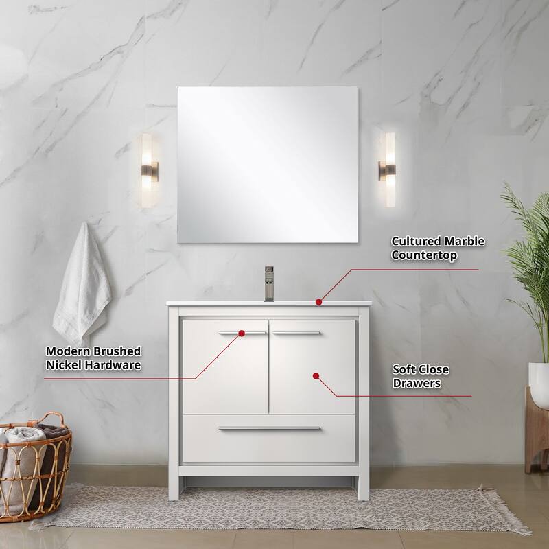 Lafarre Bath Vanity with Cultured Marble Top, Sink, Mirror and Gun Metal Faucet