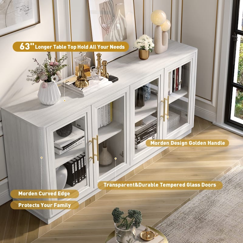 Modern Glass Door Buffet Cabinet with 4 Doors