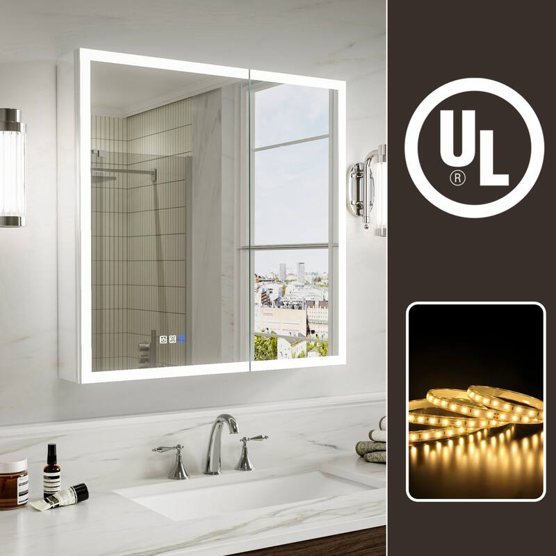 Modland 24"-30"W x 30"H LED Bathroom Medicine Cabinet with Mirror Anti-Fog,Surface or Recessed Mount