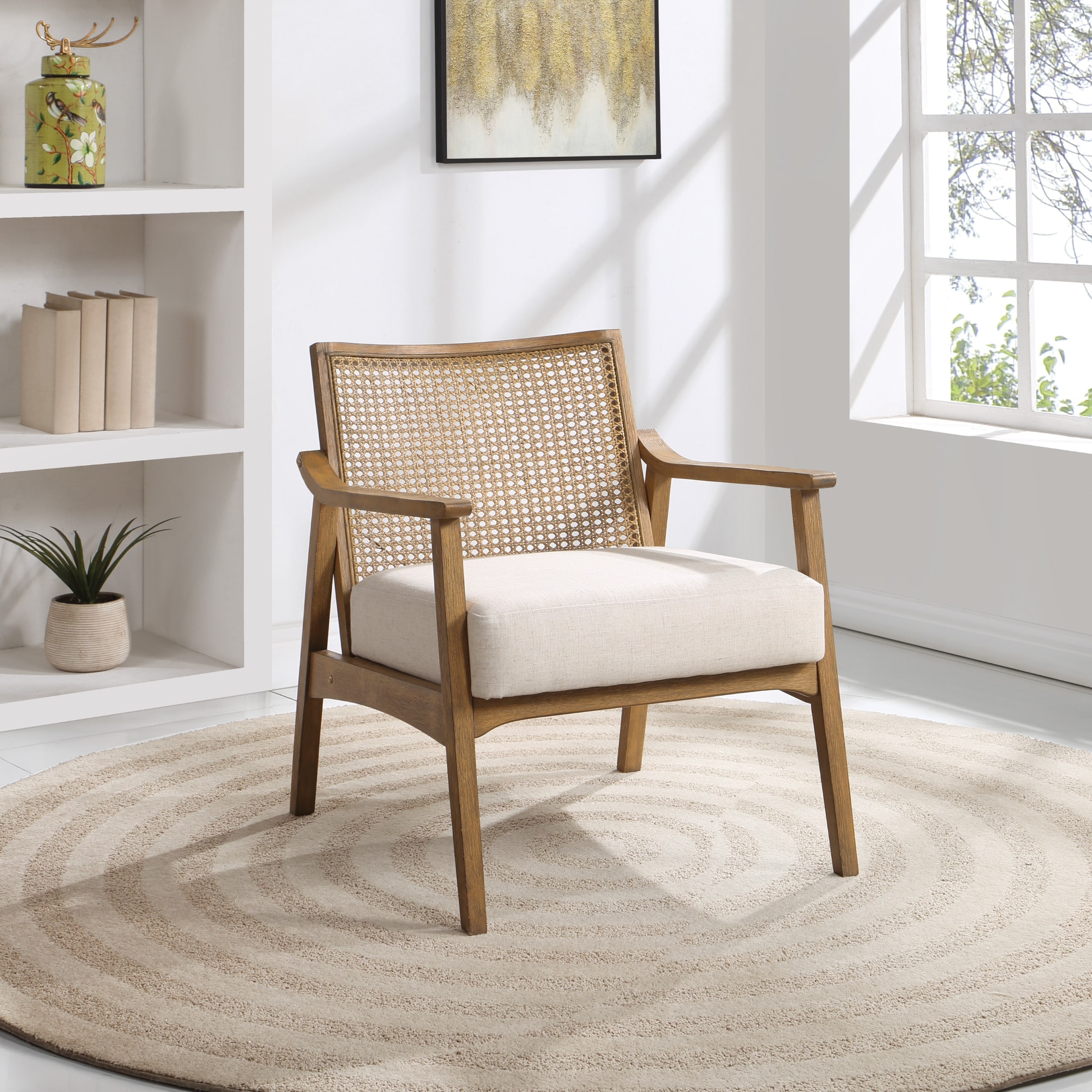 OSP Alaina Arm Chair with Cane Back - Linen Fabric / Coastal Wash