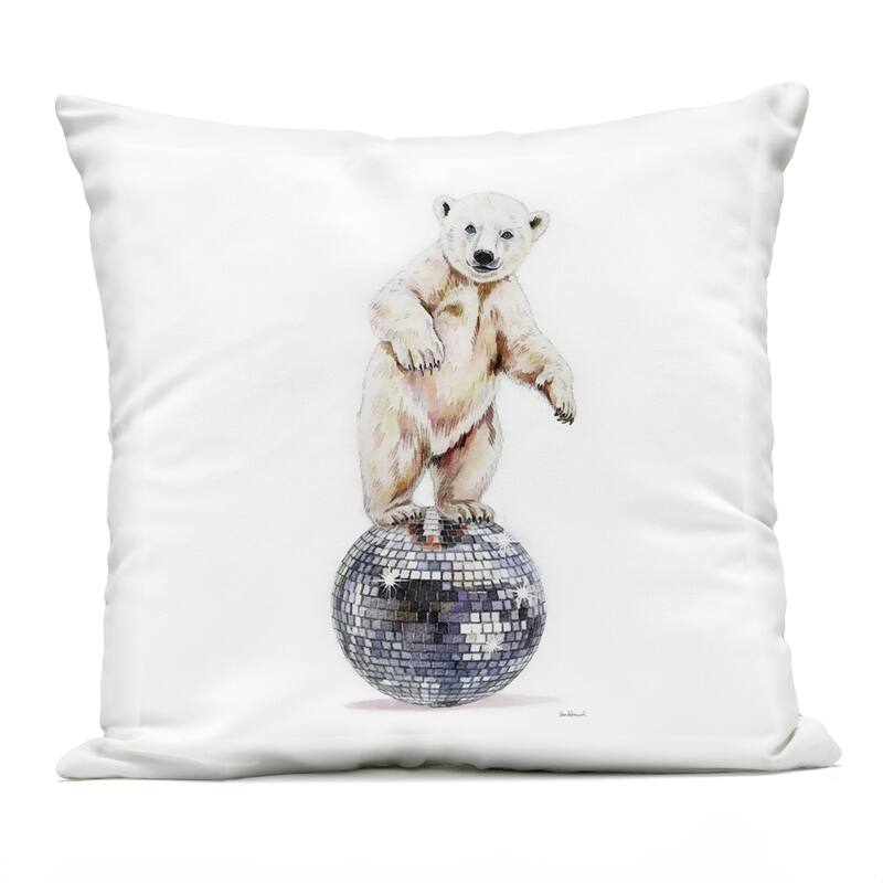 Stupell Polar Bear on Disco Ball Printed Outdoor Throw Pillow Design by Amanda Greenwood - Accent - Polyester - White - Single