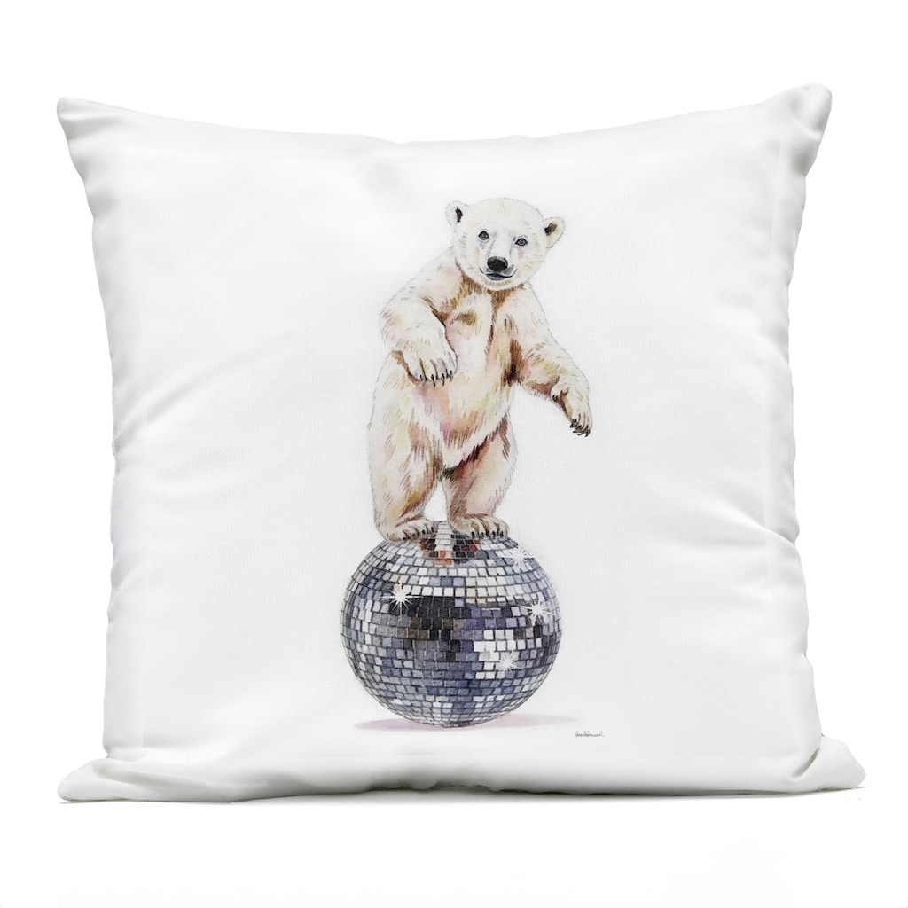 Stupell Polar Bear on Disco Ball Printed Outdoor Throw Pillow Design by Amanda Greenwood