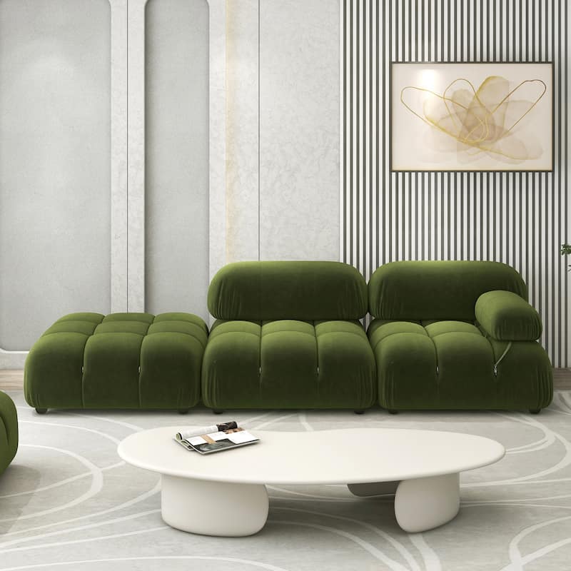Marcel 109.5" Bubble Modular Modern Chaise Sofa - Olive Green Performance Velvet