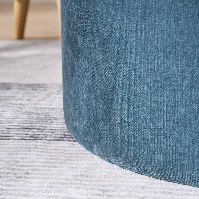 Roomfitters 2-Piece Round Chenille Storage Ottoman Set with Drum-Shaped Stool and MDF Top, Hidden Compartment