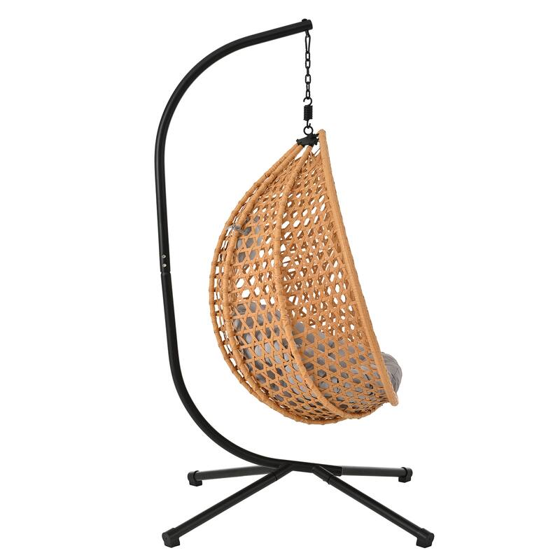 Sturdy Hammock Chair with Stand, Rattan Hanging Egg Chair with Soft Removable Cushion Swing Chairs for Balcony