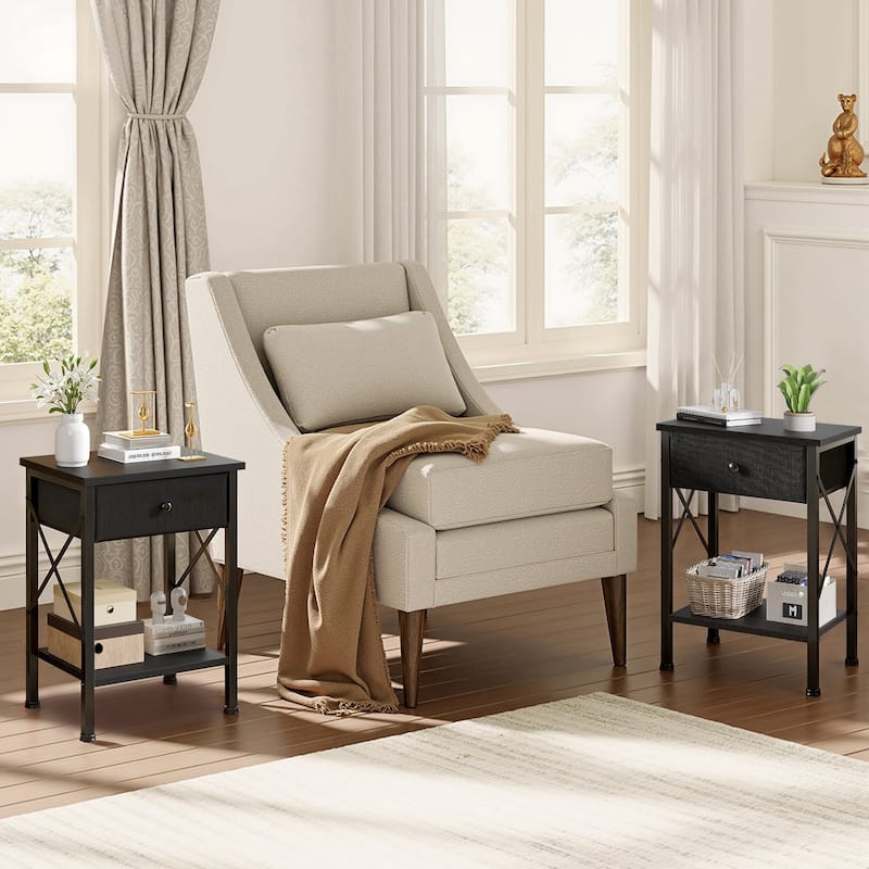 Javlergo 2 Pack X Frame Nightstand with Removable Fabric Drawer Easy to Clean Multifunctional End Table with Open Shelf