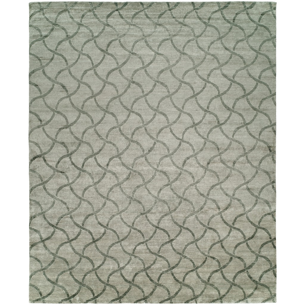 Modern Grey Hand-Knotted Viscose Area Rug